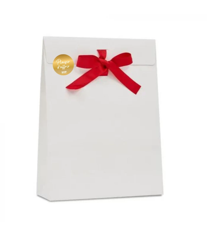 Pochette cadeau blanche avec ruban rouge