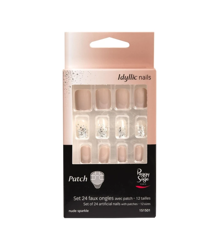 Set 24 faux ongles avec patch - Nude Sparkle