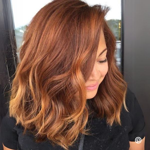 Balayage inversé cheveux blonds/roux